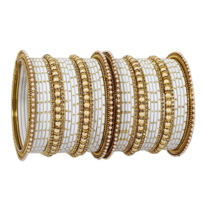 ZULKA Non-Precious Metal with Base Metal and Studded with Zircon Gemstone or Pearls Glossy Finished Traditional Bangle set for Women and Girls