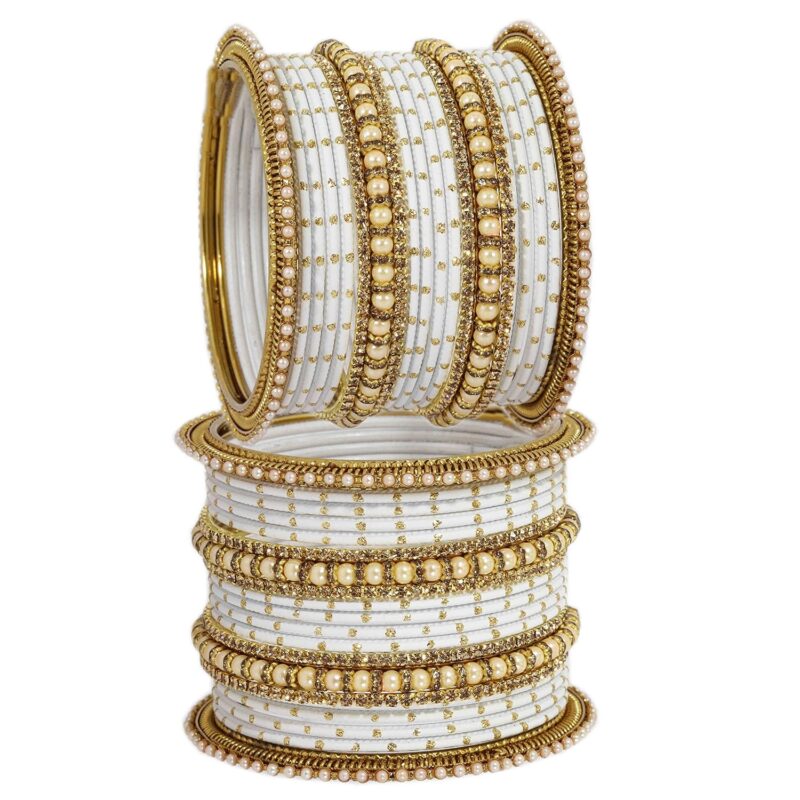 ZULKA Non-Precious Metal with Base Metal and Studded with Zircon Gemstone or Pearls Glossy Finished Traditional Bangle set for Women and Girls