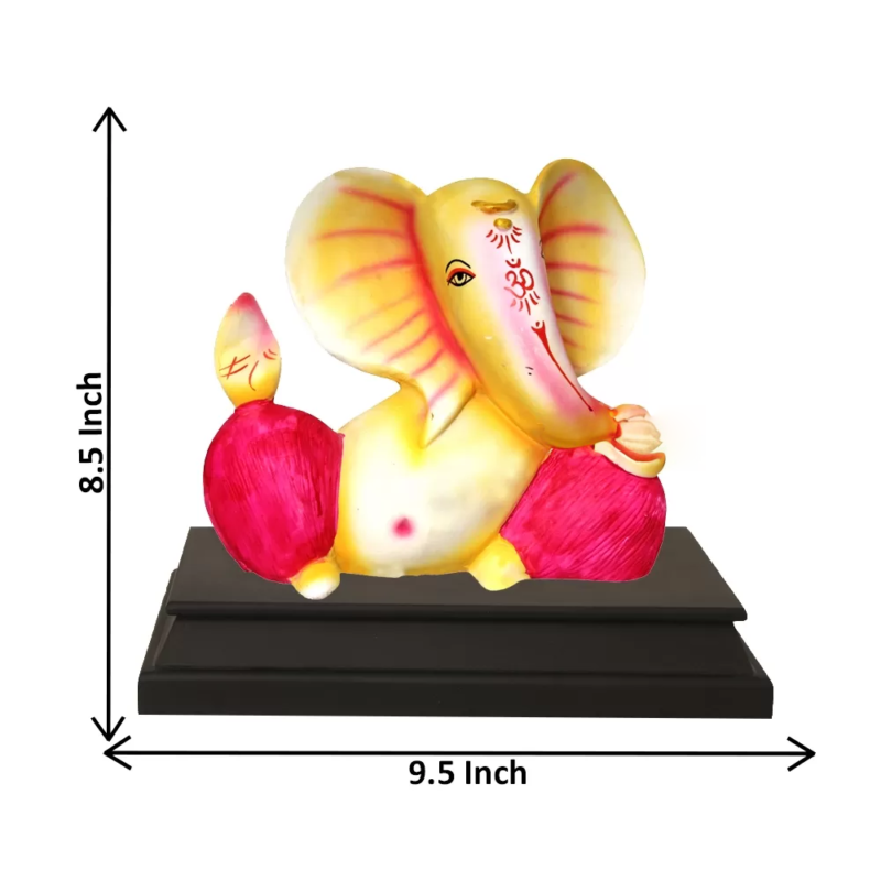 Elegant Sitting Ganesha Idol with Wooden Base