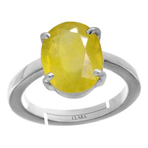 Clara Yellow Sapphire Pukhraj 3.9cts or 4.25ratti Stone Silver Adjustable Ring for Men