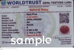 RRVGEM Certified Natural 2.50 Carat Manik Stone Original Certified Burma Quality Fine Ruby Loose Gemstone for Women's and Men's LAB -CERTIFIED