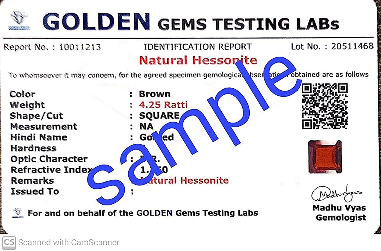 Radheyma 13.25 Ratti Natural Hessonite Garnet (Gomed) Stone with Lab Certified Card hessonite/gomed Stone Original Certified/saloni gomed Gemstone