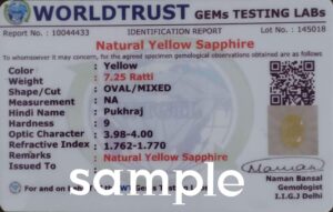 NAMDEV GEMS Natural AA++ Quality Pukhraj yellow Sapphire 8.00 Carat Certified Original Loose Gemstone Unheated and Untreated