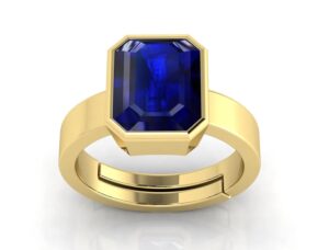 Kirti Sales Unheated Untreatet 7.25 Ratti 6.00 Carat AAA+ Quality Natural Blue Sapphire Neelam Gold Plated Adjustable Gemstone Ring for Women's and Men's (Lab - Certified)