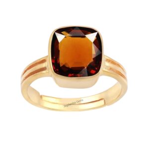 JAGDAMBA GEMS Super Ashtdhatu Adjustable Gold Ring 13.25 Ratti Ceylon Hessonite Garnet Stone with Lab Certified Card & Guarantee Card {Original Certified/saloni gomed Gemstone}