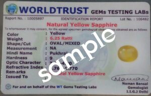Kirti Sales GEMS Original 5.42 Carat/6.25 RATTI Yellow Sapphire-Pukhraj Stone Untreated,Ceylon Sapphire Certified Natural Gemstone A++ Quality
