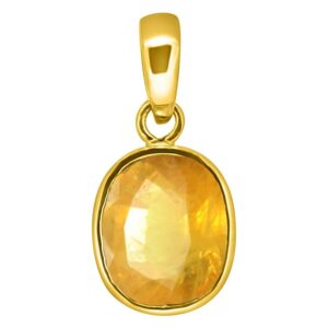 JAGDAMBA GEMS 14.25 Ratti Natural Yellow Sapphire Gold Plated Pendant/Locket (Pukhraj Stone Panchadhatu Pendant) Original AAA+ Quality Gemstone Pendant for Men and Women