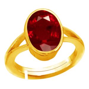 JAGDAMBA GEMS 9.25 Ratti 8.50 Carat Natural Ruby Stone Manik Ring Adjustable Panchdhatu Ring for Men & Women