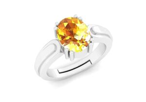 AKSHITA GEMS 7.00 Ratti 6.00 Carat Unheated Untreatet A+ Quality Natural Yellow Sapphire Pukhraj Gemstone Silver Plated Ring for Women's and Men's (Lab Certified)