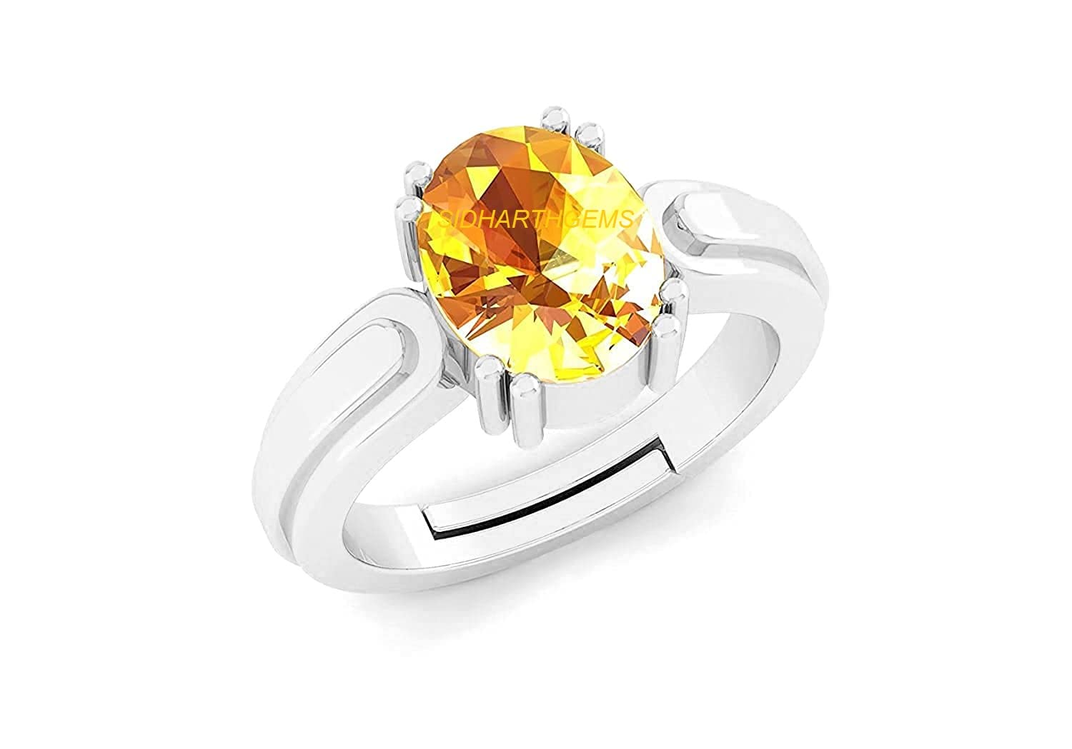 AKSHITA GEMS 7.00 Ratti 6.00 Carat Unheated Untreatet A+ Quality Natural Yellow Sapphire Pukhraj Gemstone Silver Plated Ring for Women's and Men's (Lab Certified)