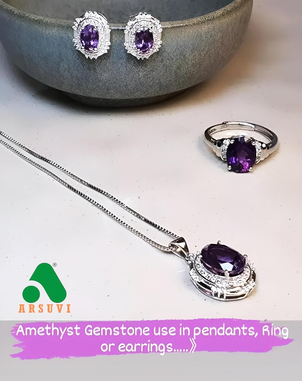 ARSUVI Original Amethyst Stone 10 Ratti Lab-Certified Earth Mind Natural Katela/Kathela Rashi Ratna Loose Gemstone for Men and Women (9.17 Carat) - Image 5