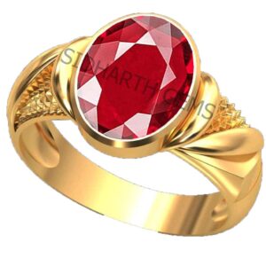 AKSHITA GEMS 10.25 Ratti Natural Ruby Manik Loose Gemstone Gold Plated Birthstone Astrology Rashi Ratan Adjustable Ring for Men & Women