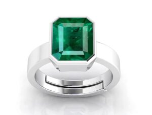 Kirti Sales 15.00 Ratti 14.00 Carat Natural Emerald Ring (Natural Panna/Panna stone Silver Plated) Original AAA Quality Gemstone Adjustable Ring Astrological Purpose For Men Women By Lab Certified