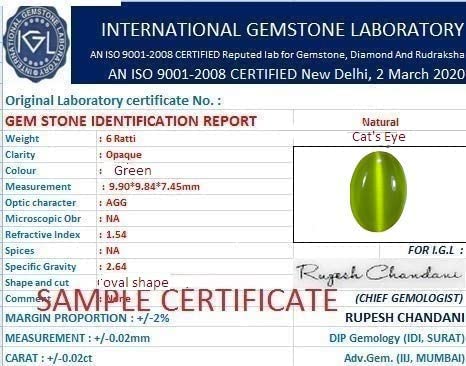Gemstone Gallery Highly Precious Cats Eye Stone Original Certified 5 Ratti 4.5 Carat Green Cats Eye Stone Chrysoberyl Cats Eye Gemstone Lehsunia Stone Oval Shape Lehsuniya Vaiduryam Stone Rashi Ratan - Image 7