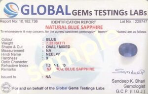Kirti Sales 8.32 Carat 9.25 Ratti Blue Sapphire (NEELAM/NILAM Stone) 100% Original Certified Natural Gemstone AAA Quality