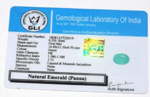 S Kumar Gems & Jewels 4.50 Ratti Natural Emerald Stone/Panna Certified Loose Gemstone Rashi Ratna Birthstone Lab Tested