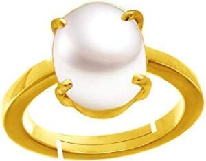 Akshita gems 100% Certified Pearl 8.25 Ratti Natural Pearl Gemstone Certified moti Adjustable panchhdhaatu Ring for Men and Women 24k Gold Plating