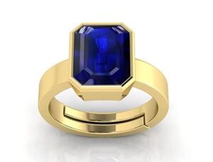 SIDHARTH GEMS Unheated Untreatet 5.00 Carat AAA+ Quality Natural Blue Sapphire Neelam Gold Plated Adjustable Gemstone Ring for Women's and Men's (Lab - Certified)