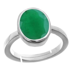 RRVGEM Natural Panna Stone Silver Plated Emerald Adjustable Panna Ring Certified Loose Gemstone (Green, 8.25 Ratti 8.00 Carat) For Men's/Women's