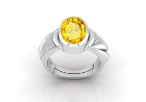 SONIYA GEMS 9.00 Ratti 92.5 Sterling Silver Ring Natural Yellow Sapphire Pukhraj Certified Quality Loose Gemstone Silver Adjustable Ring for Women's and Men's