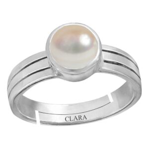 Clara Pearl Moti 5.25ratti stone Silver Adjustable Ring for Women