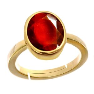 JAGDAMBA GEMS Super Ashtdhatu Adjustable Gold Ring 14.25 Ratti Ceylon Hessonite Garnet Stone with Lab Certified Card & Guarantee Card {Original Certified/saloni gomed Gemstone}