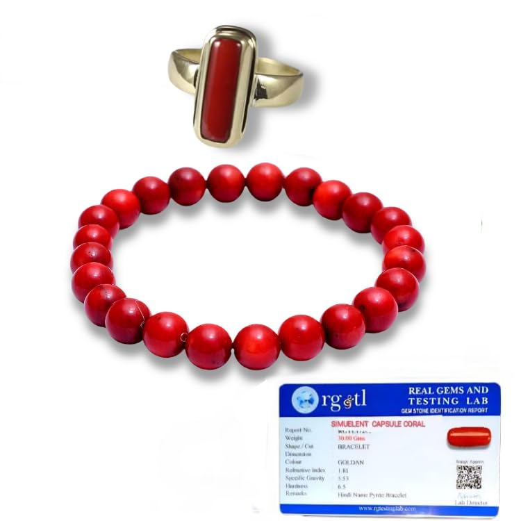 SAINTIMO ® AR Gems simulant Red Italian Ring Bracelet Gemstone AAA Quality with Lab Certifiacte (6.25-10.25 Ratti)