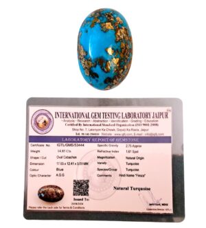 Real Original Firoza Turquoise Gemstone for Men and Women – Oval Shaped for Ring and Pendant Premium Turquoise Jewellery - The Stone of Compassion and Success 14.45 Carat