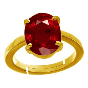 JAGDAMBA GEMS 5.25 Ratti Natural Certified Ruby (Manik/Manak/Mankiya) Fine Adjustable Panchdhatu Ring for Men & Women