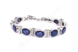 RUDRADIVINE Blue Shappire Gemstone Bracelet Handmade In Pure Silver Jewelry -Adjustable and Flexible Length-Link Chain Bracelet