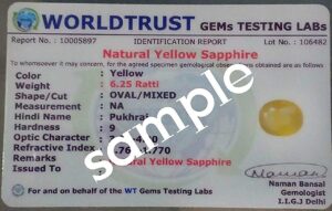 Kirti Sales GEMS 7.25 Ratti / 6.52 Carat AAA++ Quality Yellow Sapphire Ceylon Mined Pukhraj Gemstone Certified Natural Gemstone