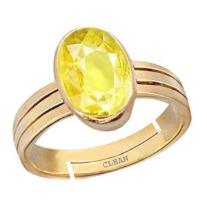 CLEAN GEMS Natural Certified Yellow Sapphire (Pukhraj) 3.25 Ratti or 3 Carat To 10.25 or 9.50 Carat Panchdhatu 22k Gold Plated ADJUSTABLE Ring For Men & Women