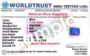 Ayush Gems 6.25 Ratti 5.42 Carat Blue Sapphire Ceylon Neelam Certified Natural AA++ Gemstone for Men and Women
