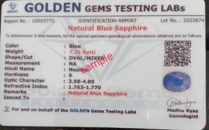 Gemscom 6.25 Rattit Blue Sapphire Ceylon Mined Neelam Buy Lab Certified(SD05