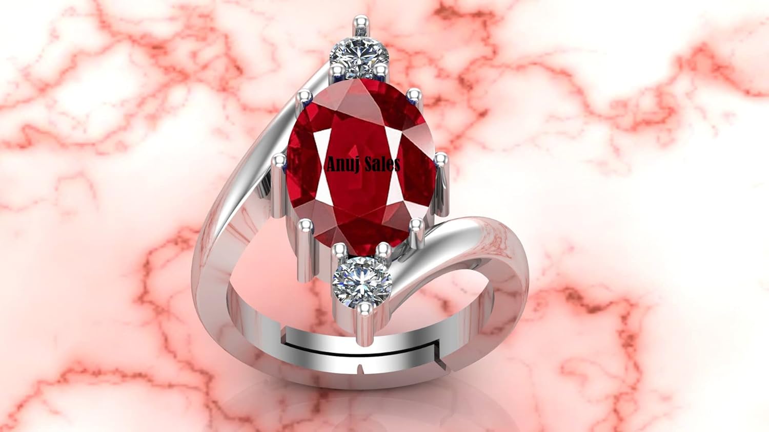 Anuj Sales 10.25 Ratti / 9.25 Carat Ruby (Manik/Manikya/Maneek) Gemstone Panchdhatu White Silver Plated Ring for Astrological Purpose (Lab - Teseted) - Image 2