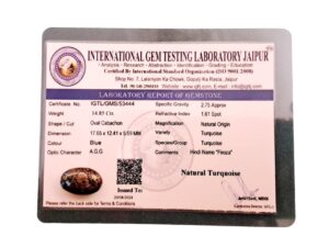 IGL Natural Firoza Turquoise Beautiful Pure Lab Certified Irani Firoza Exclusive Double Polished Gemstones for Peace, Protection Name and Fame for Men and Women (14 to 16 Carat)