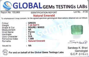 Kirti Sales 9.25 Ratti / 8.40 Carat Emerald Stone TOP AA ++ Quality Certified Natural Loose Precious Panna Gemstone