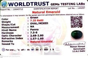 Anuj Sales 4.25 Ratti Emerald Gemstone Original Natural Certified Colmbian Panna Stone Oval Cut for Men and Women by lab Certifeid