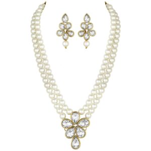I Jewels Gold Plated Traditional Kundan & Pearl Studded Necklace Jewellery Set For Women (ML311)