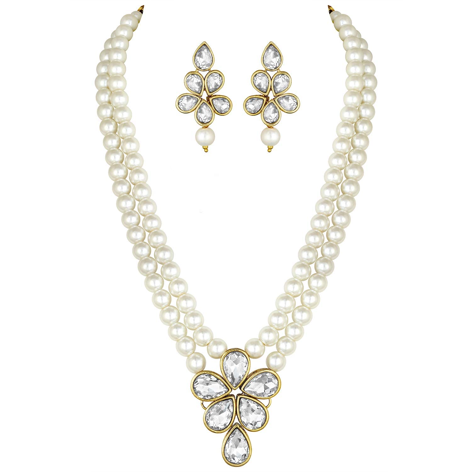 I Jewels Gold Plated Traditional Kundan & Pearl Studded Necklace Jewellery Set For Women (ML311)