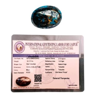 Real Original Firoza Turquoise Gemstone for Men and Women – Oval Shaped for Ring and Pendant Premium Turquoise Jewellery - The Stone of Compassion and Success 9.84 Carat
