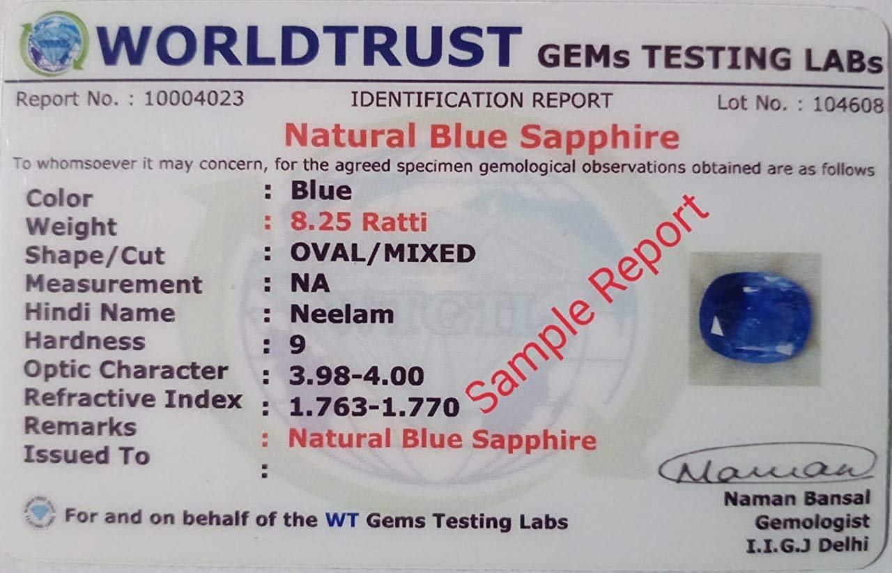 JAGDAMBA GEMS 8.25 Ratti Blue Sapphire Ceylon Mined Neelam Buy Lab Certified