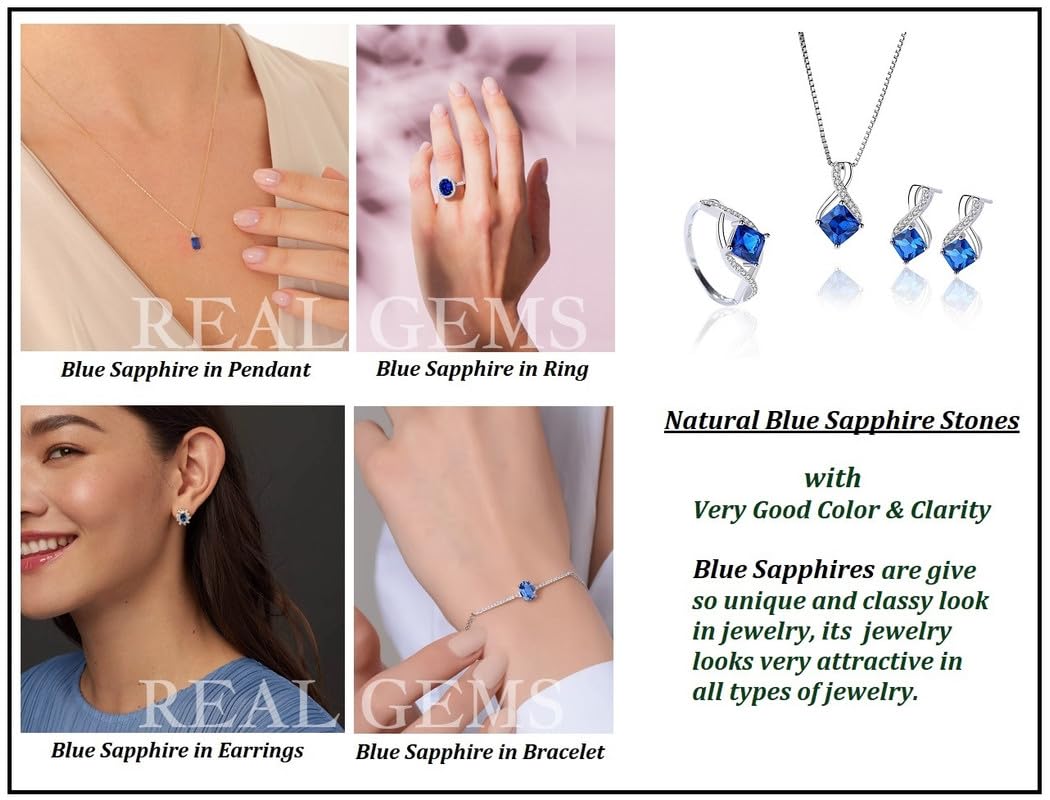 REAL GEMS Kashmiri Blue Sapphire Stone Original Certified Three Different Shapes in 4 To 15 Carats Unheated Untreated Natural Neelam Stone with Amazing Cuts & Clarity AAA+++ Quality for Men & Women - Image 2