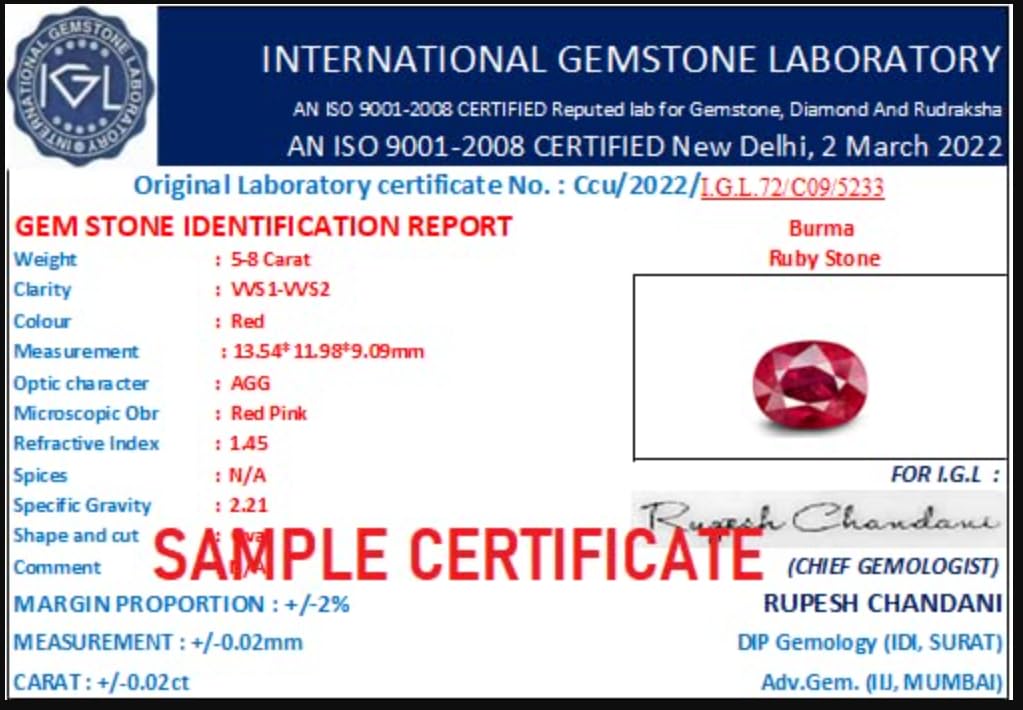 8 Carat Ruby Stone Original Certified Manik Stone 8.50 Ratti Manikya रूबी माणिक स्टोन माणिक रत्न Lal Manik Ratan Red Rubi Stones Oval Shape Burma Ruby Gemstone by Certified Gems - Image 3