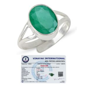 Reiki Crystal Products Natural Certified Panna Ring Emerald Ring Gemstone Ring Original Silver 925 Adjustable Ring for Women Men - 5 Ct Panna