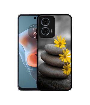 Casotec Stones and Flower Design Premium 2D Printed Metal Back Case Cover for Motorola Moto G34 5G / G45 5G