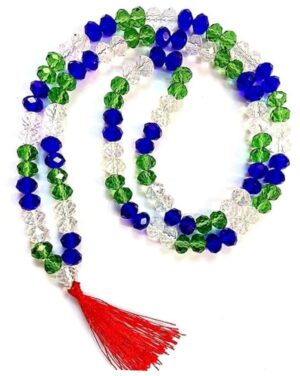 GIACOMO Agate Blue Green White Sapphire For Shani Budh Shukra, Neelam Panna/Emerald Crystal Sphatik Trishakti Powerpack Hakik Akik Mala 108+1 Beads (6mm) For Japa Wearing Men & Women