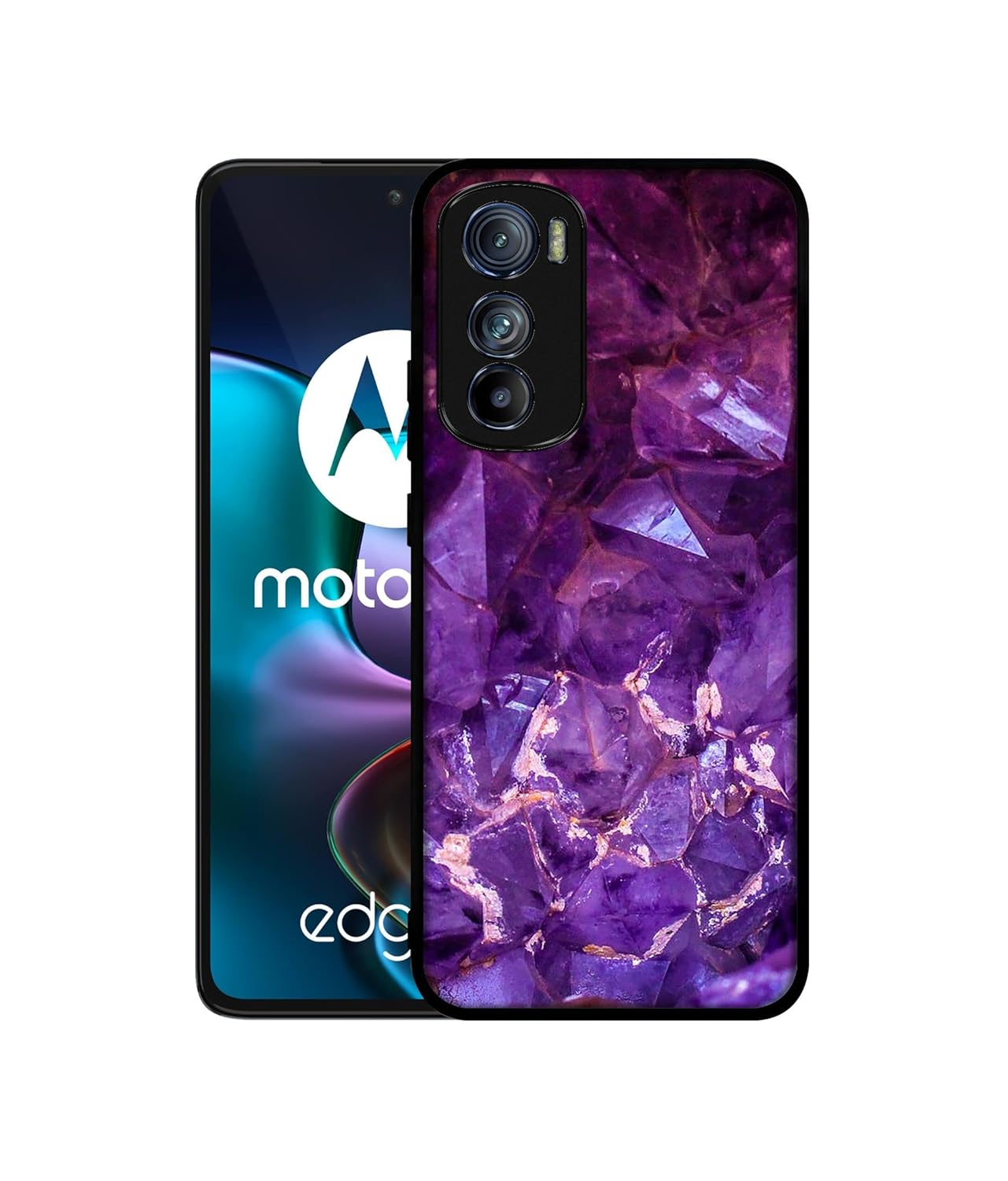 Amazon Brand-Solimo Purpal Stone Premium 2D Printed Metal Back Case Cover for Motorola Moto Edge 30 5G