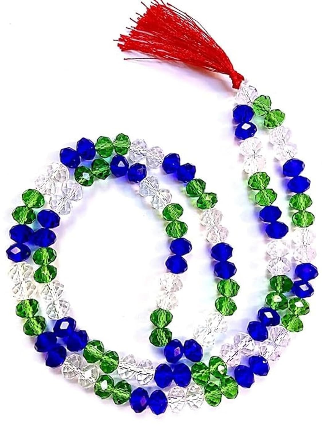 GIACOMO Agate Blue Green White Sapphire For Shani Budh Shukra, Neelam Panna/Emerald Crystal Sphatik Trishakti Powerpack Hakik Akik Mala 108+1 Beads (6mm) For Japa Wearing Men & Women - Image 2