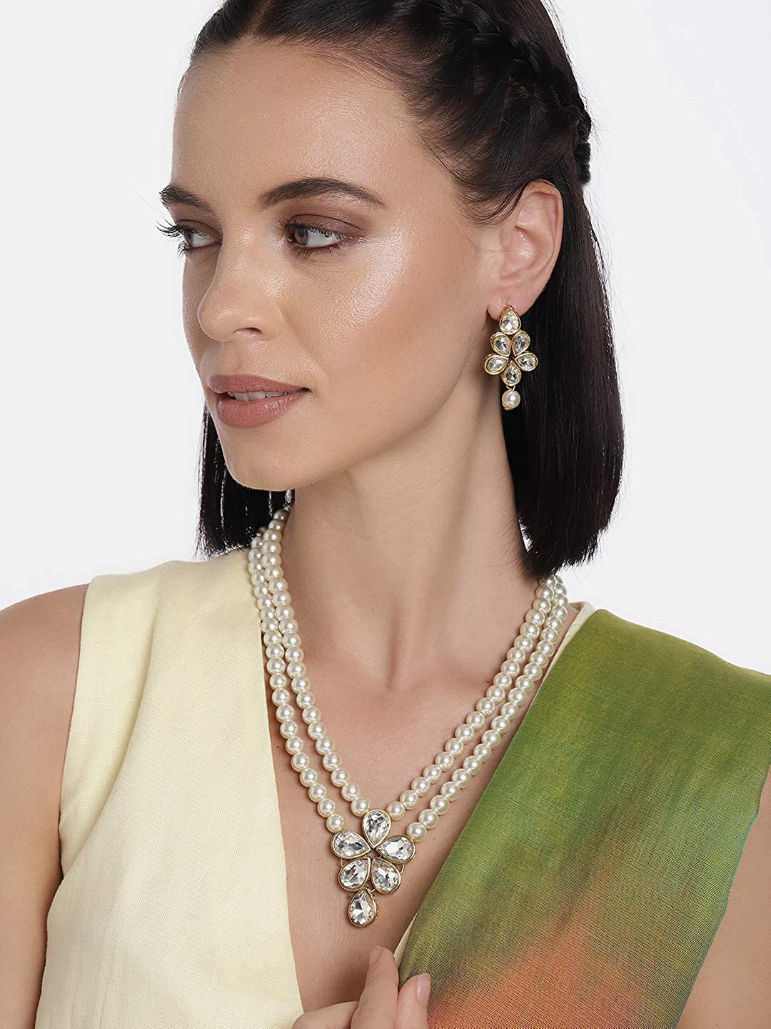 I Jewels Gold Plated Traditional Kundan & Pearl Studded Necklace Jewellery Set For Women (ML311) - Image 4